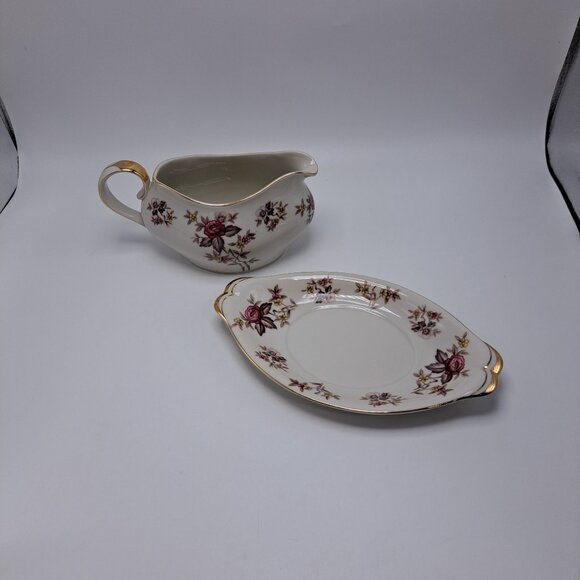 Occupied JAPAN MEITO NORLEANS Red Floral “Rosanne” Gravy Boat with Underplate - Picture 10 of 12